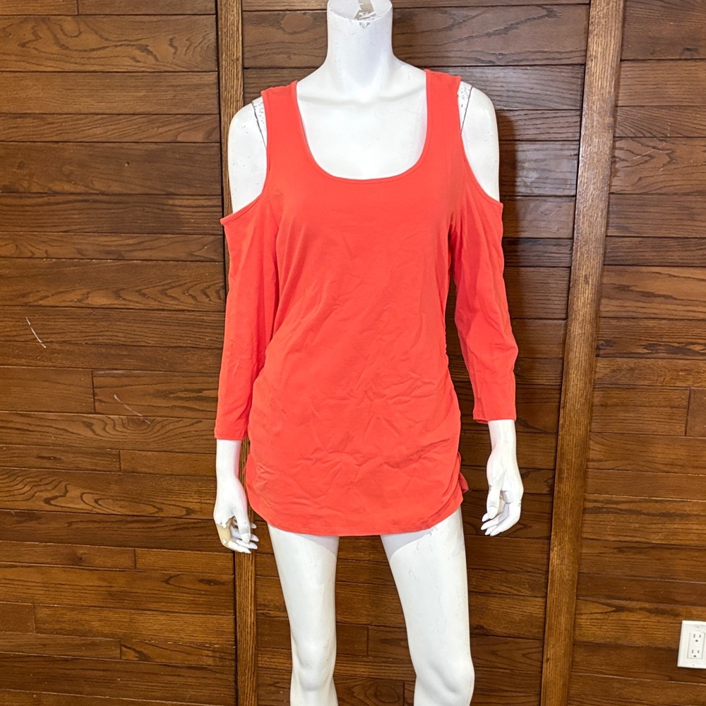 Boston Proper Bold Orange Cold Shoulder Top